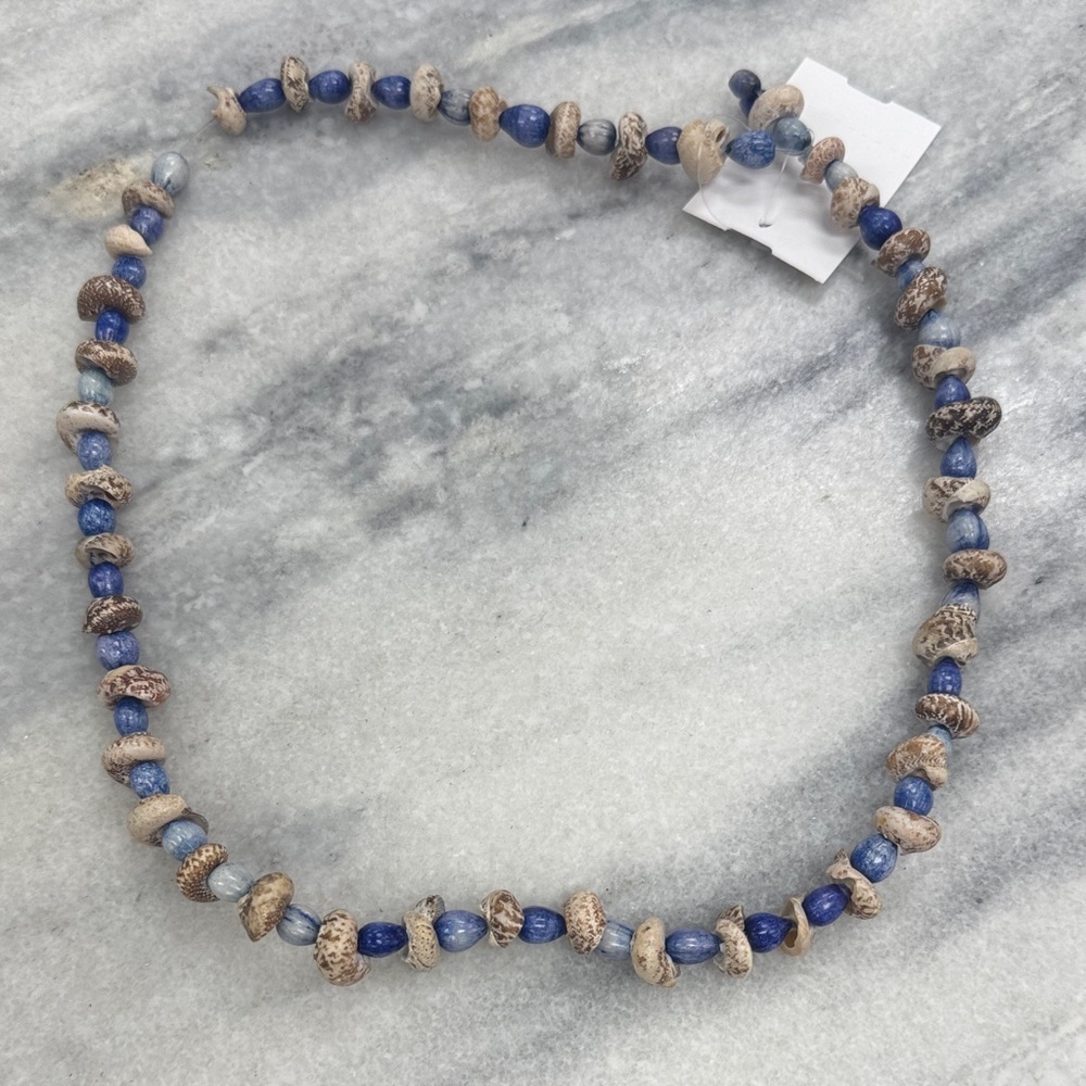Blue and Brown Beaded Shell Necklace